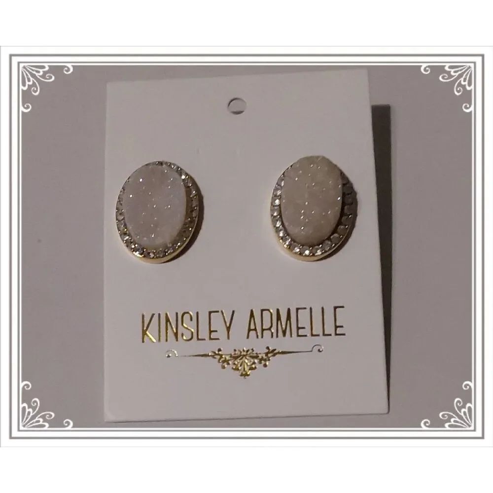 KINSLEY ARMELLE Retired Design,Silver Cosmic Stud Earrings~White Quartz Druzy